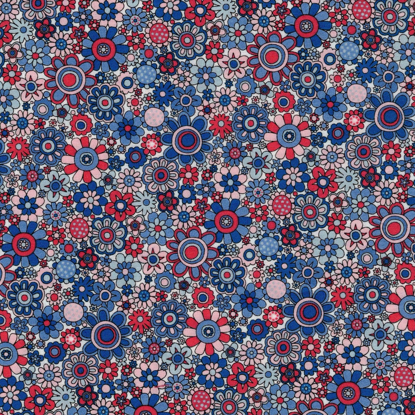 Tissu patchwork à fleurs bleues et rouges