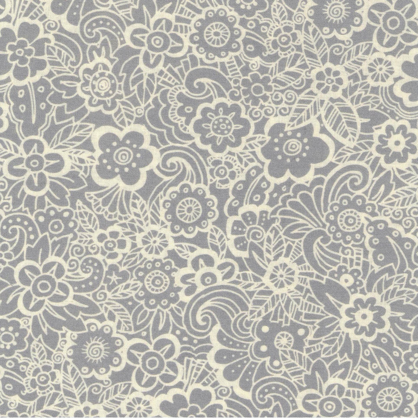 Tissu coton écru à fleurs grises