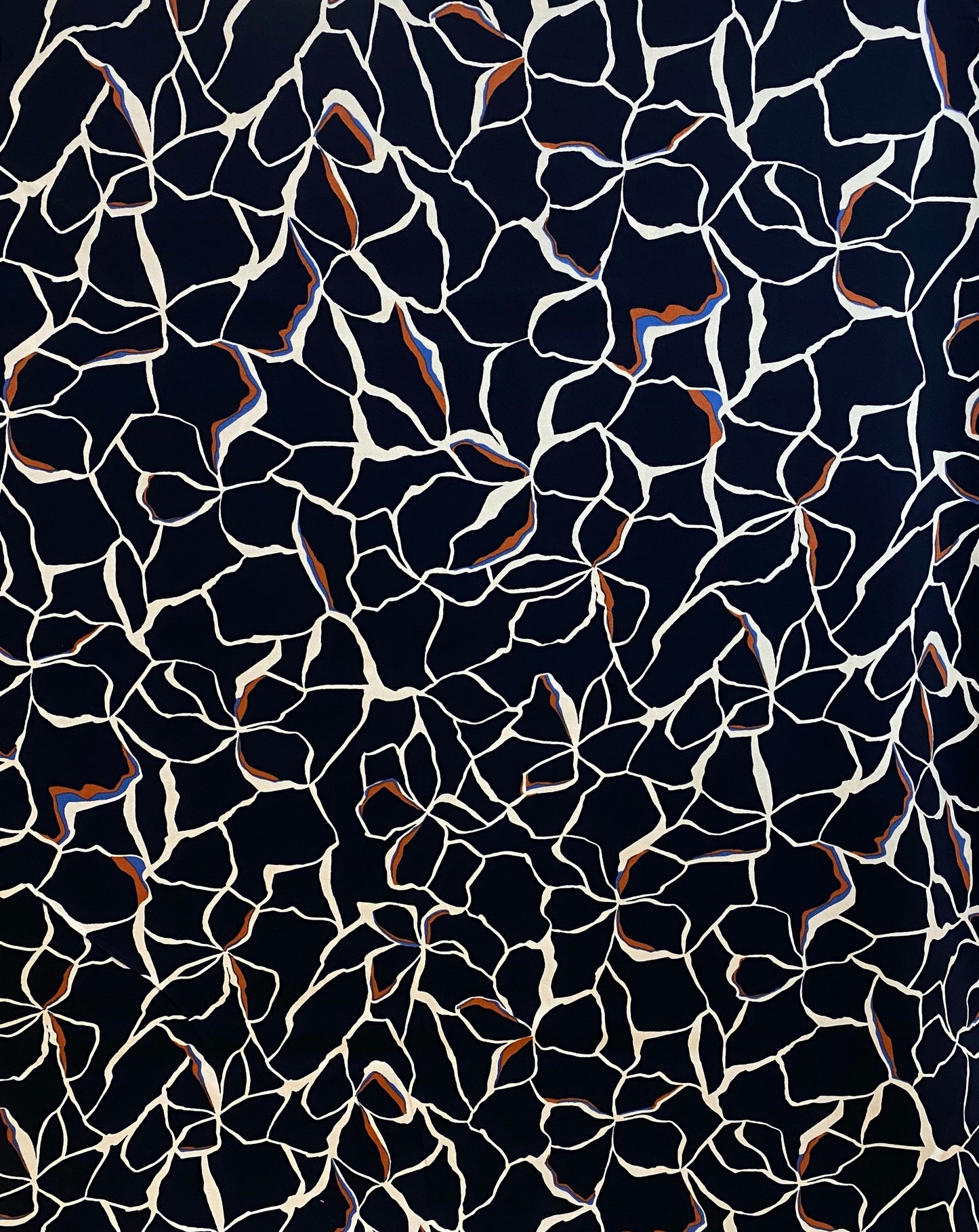 Twill de viscose marine à zébrures crème