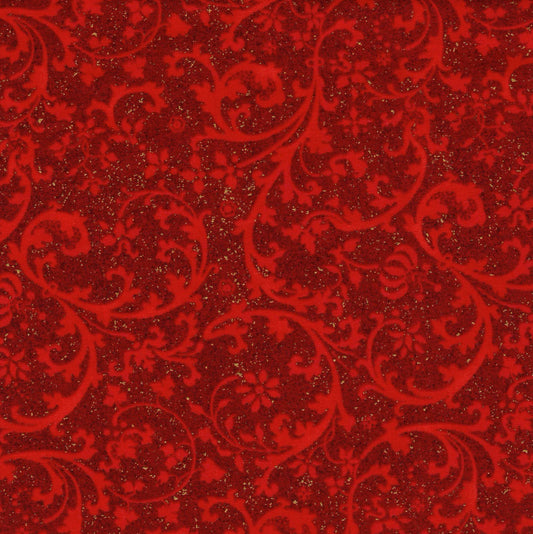 Tissu coton rouge à imprimé baroque