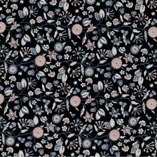 Tissu patchwork Liberty noir à fleurs pastels