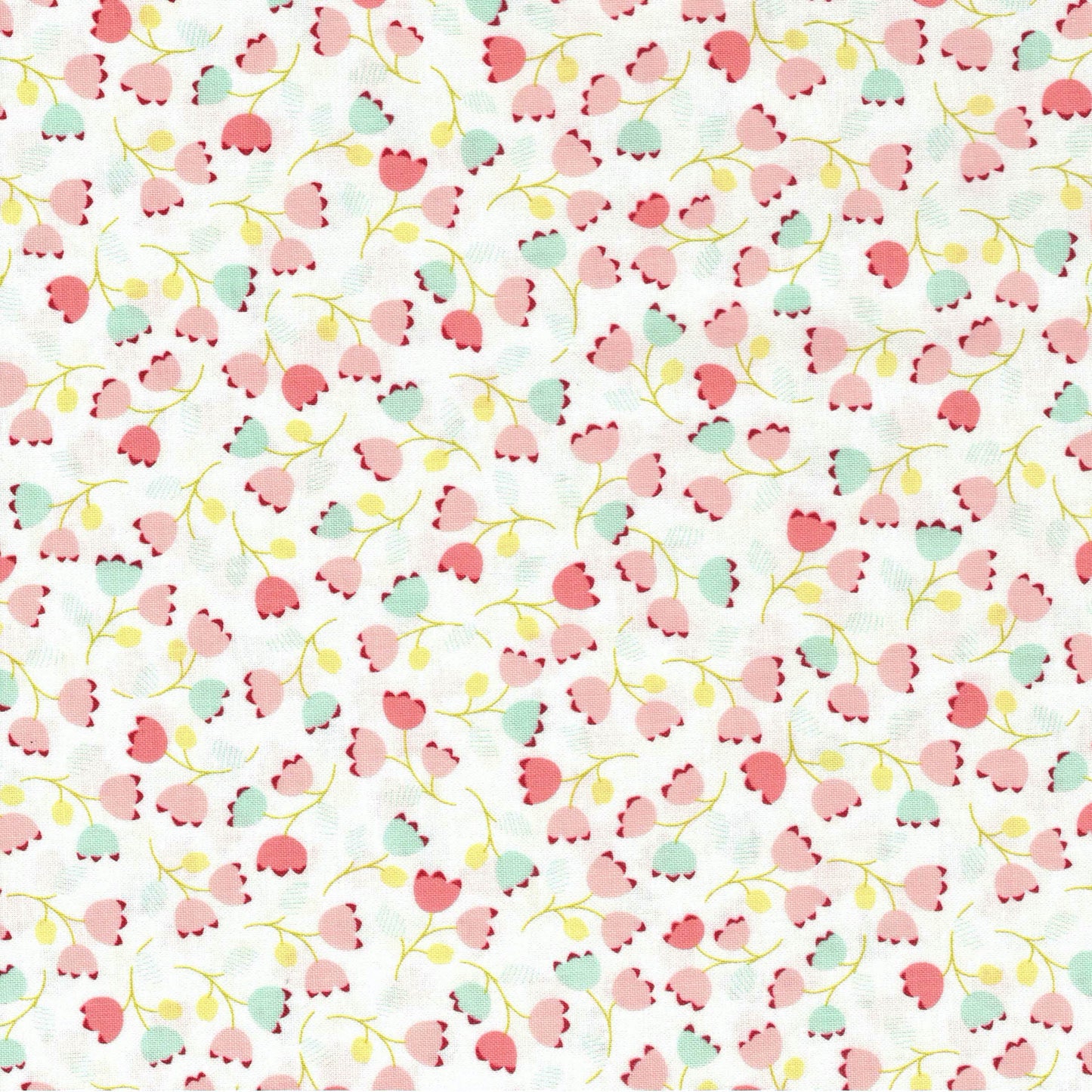 Tissu coton blanc imprimé fleurs pastels