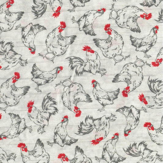 Tissu coton gris à motifs poules